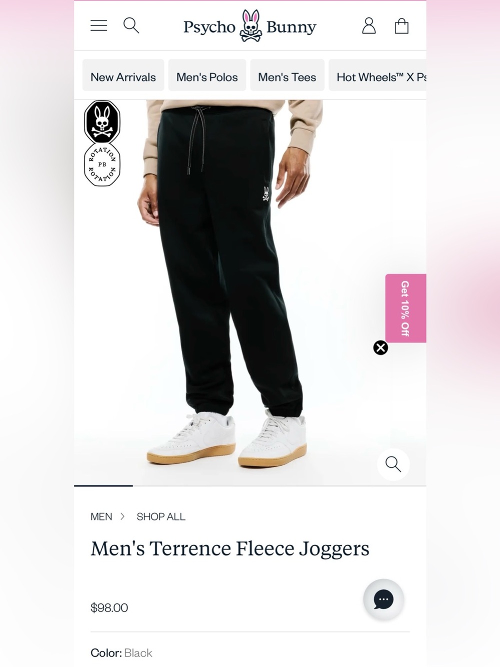 Psycho Bunny Black Jogger Sweatpants with White Bunny Logo
